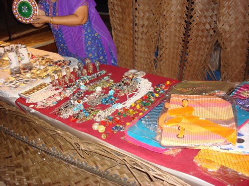 A colorful jewelry display.